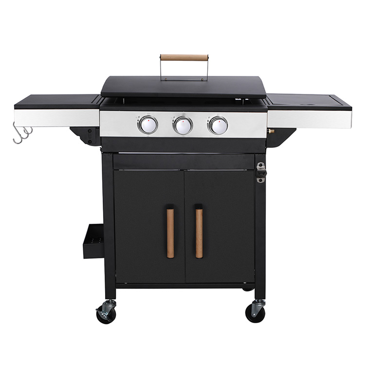 2 Burner Gas BBQ Plancha Griddle with Trolley